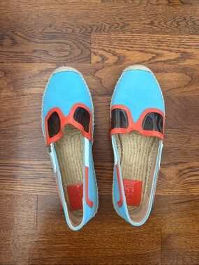 EUC TORY BURCH LEATHER Women’s Blue and Red Slip-On Espadrilles SIZE 7